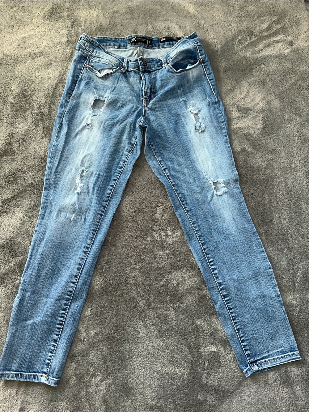 Kardashian Kollection Light Blue Distressed Boyfriend Jeans